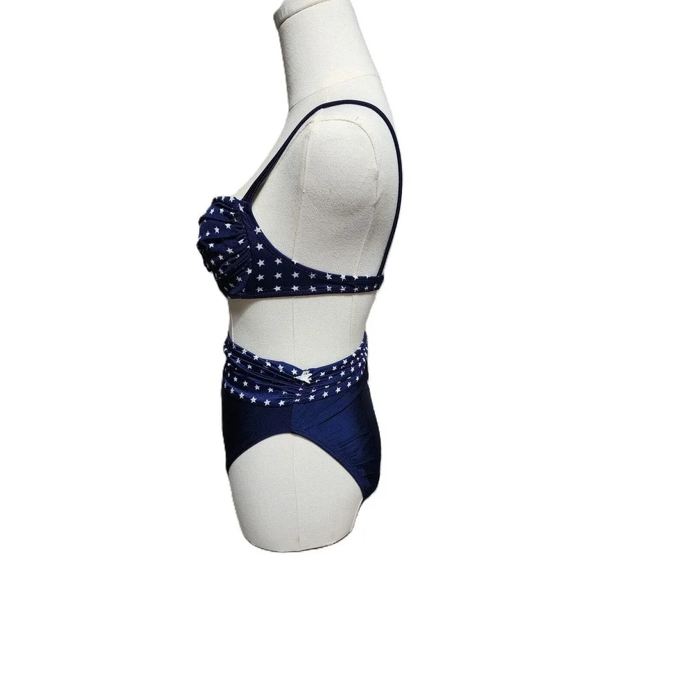 Vintage 80s La Blanca SexyPolka Dot Bikini High Waisted Strapless Swimsuit Sz 10
